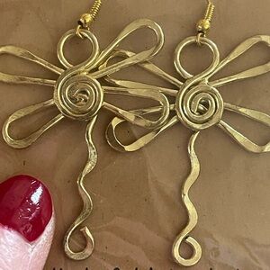 Golden Swirl Dragonfly Earrings